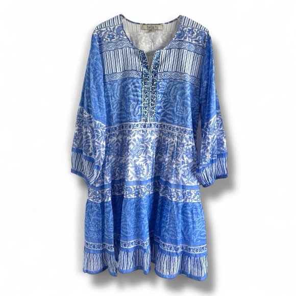 Bella tu blue white silver embroidered dress SZ XL - Picture 2 of 5